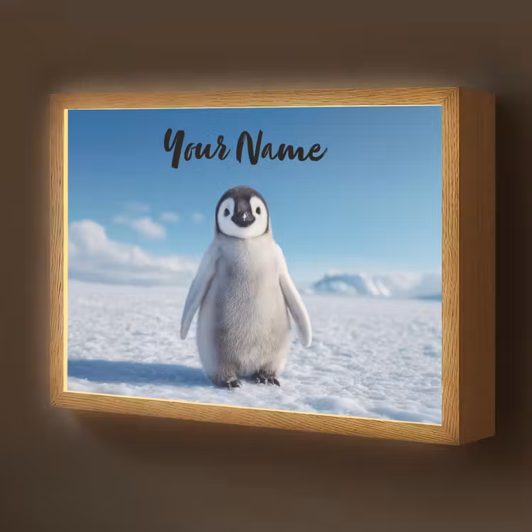 Pinguïn - Sneeuw - Landschap - Wit Light Box met batterij (Wandlamp kind) middel -z3d_website