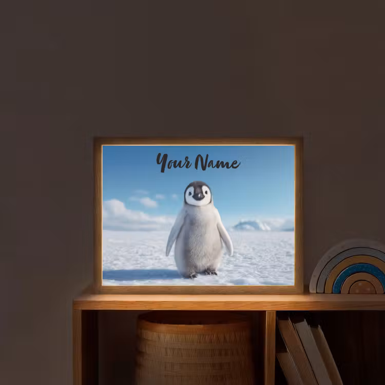 Pinguïn - Sneeuw - Landschap - Wit Light Box met batterij (Wandlamp kind) middel -sfeer1_kind