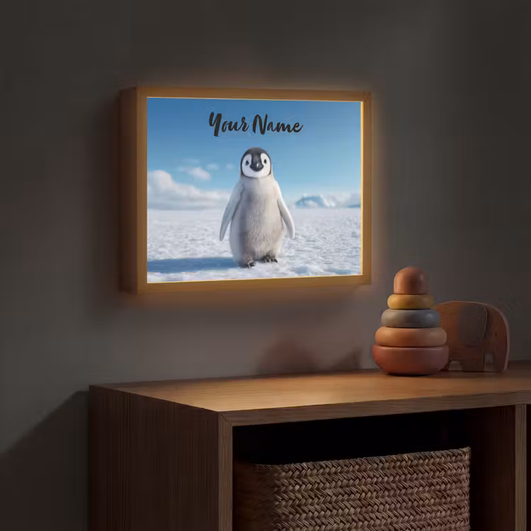 Pinguïn - Sneeuw - Landschap - Wit Light Box met batterij (Wandlamp kind) middel -sfeer5_kind