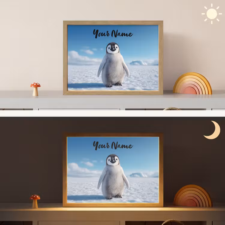 Pinguïn - Sneeuw - Landschap - Wit Light Box met batterij (Wandlamp kind) middel -sfeer3_kind