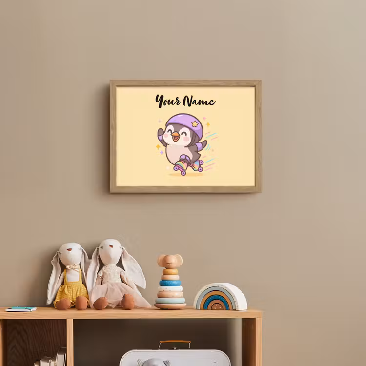 Pinguïn - Geel - Energiek - Rolschaatsen Light Box met batterij (Wandlamp kind) middel -sfeer2_kind