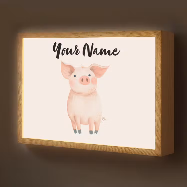 Varken - Roze - Dier - Pastel kleuren Light Box met batterij (Wandlamp kind) middel -z3d_website