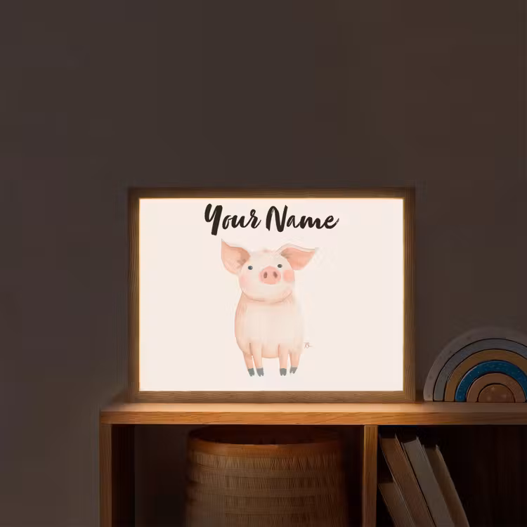Varken - Roze - Dier - Pastel kleuren Light Box met batterij (Wandlamp kind) middel -sfeer1_kind