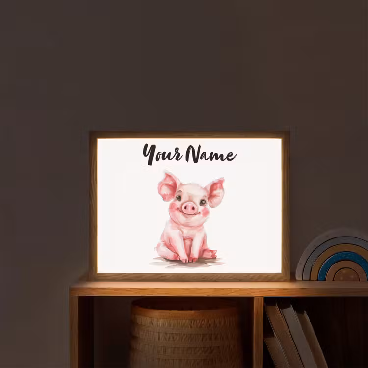 Varken - Roze - Baby dier - Boerderij dieren Light Box met batterij (Wandlamp kind) middel -sfeer1_kind