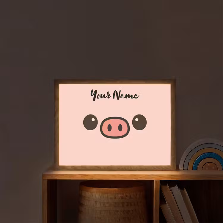 Varken - Roze - Minimalistisch Light Box met batterij (Wandlamp kind) middel -sfeer1_kind