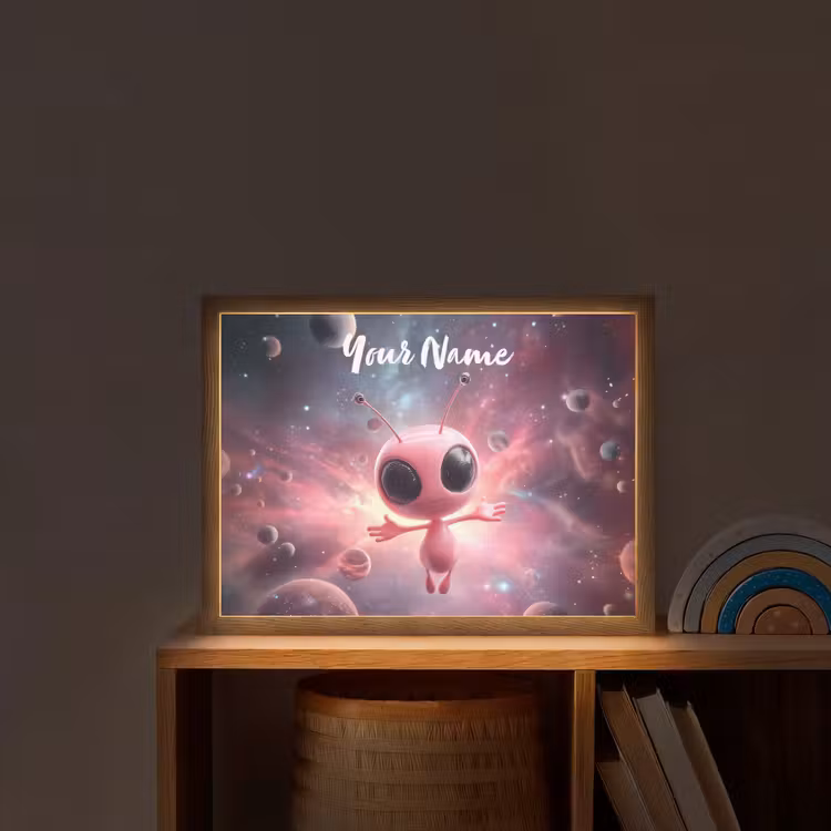 Roze - Alien - Planeten - Ruimte Light Box met batterij (Wandlamp kind) middel -sfeer1_kind