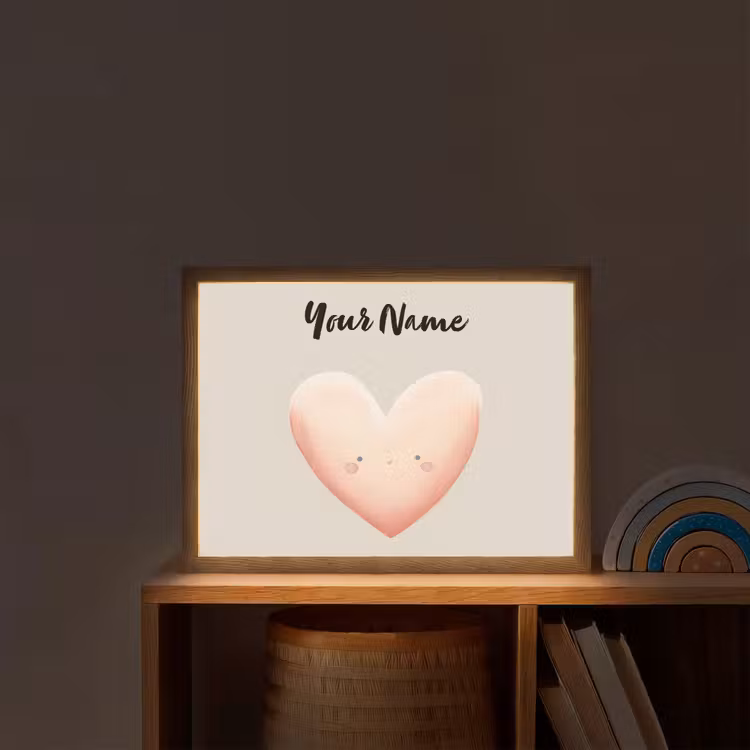 Roze - Hart - Gezichtje - Blosjes Light Box met batterij (Wandlamp kind) middel -sfeer1_kind