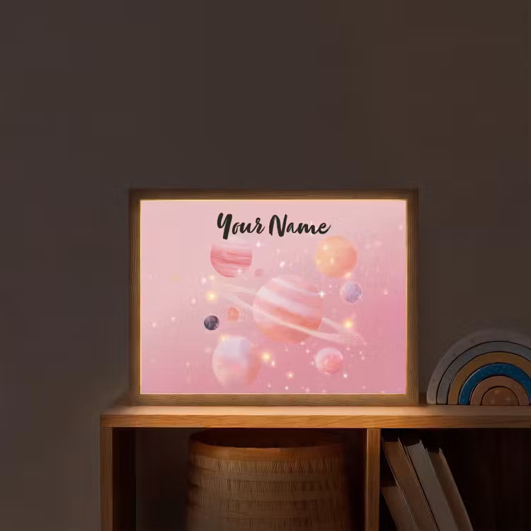 Planeten - Roze - Sterren Light Box met batterij (Wandlamp kind) middel -sfeer1_kind