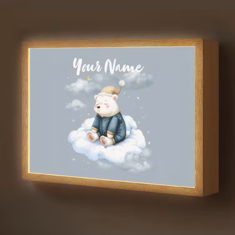 Ijsbeer - Pyjama - Wolken - Sterrenhemel Light Box met batterij (Wandlamp kind) middel -z3d_website