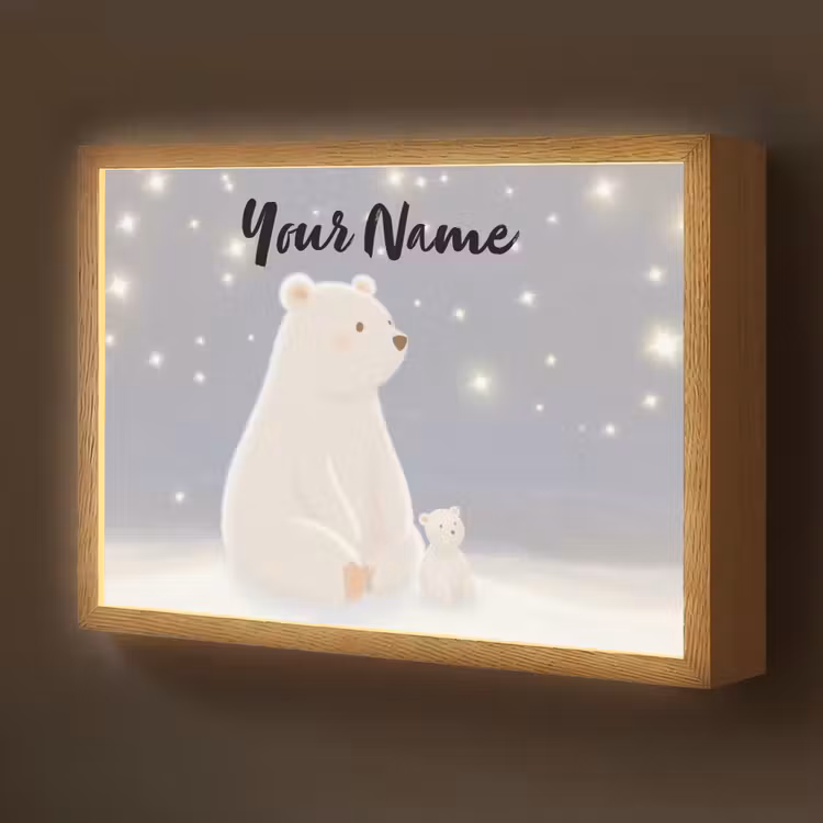 Ijsbeer - Sneeuw - Sterren - Blauw Light Box met batterij (Wandlamp kind) middel -z3d_website