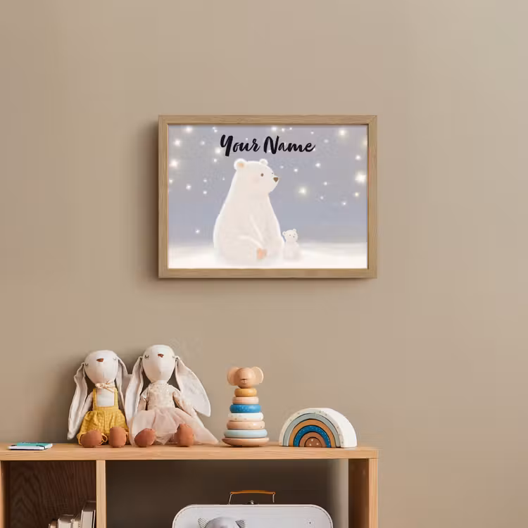 Ijsbeer - Sneeuw - Sterren - Blauw Light Box met batterij (Wandlamp kind) middel -sfeer2_kind