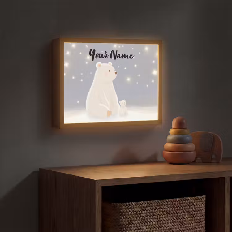 Ijsbeer - Sneeuw - Sterren - Blauw Light Box met batterij (Wandlamp kind) middel -sfeer5_kind