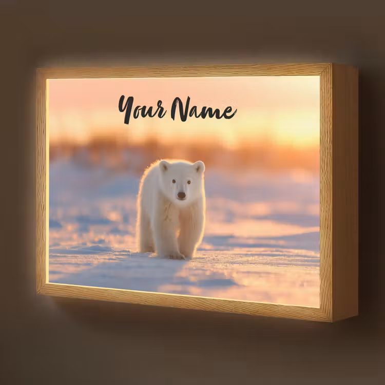 Ijsbeer - Sneeuw - Zonsopgang Light Box met batterij (Wandlamp kind) middel -z3d_website