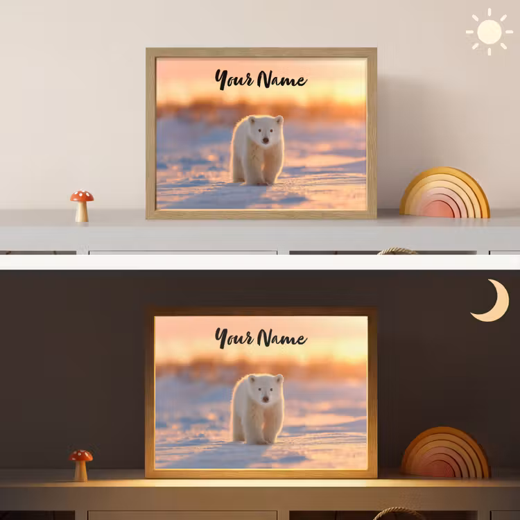 Ijsbeer - Sneeuw - Zonsopgang Light Box met batterij (Wandlamp kind) middel -sfeer3_kind