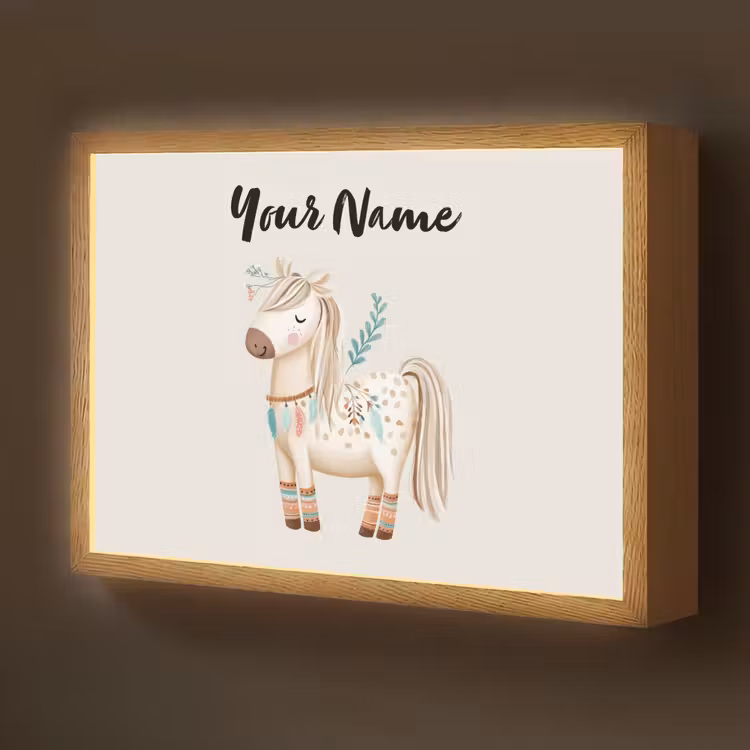 Pony - Lichtbruin - Vlekken - Veren Light Box met batterij (Wandlamp kind) middel -z3d_website