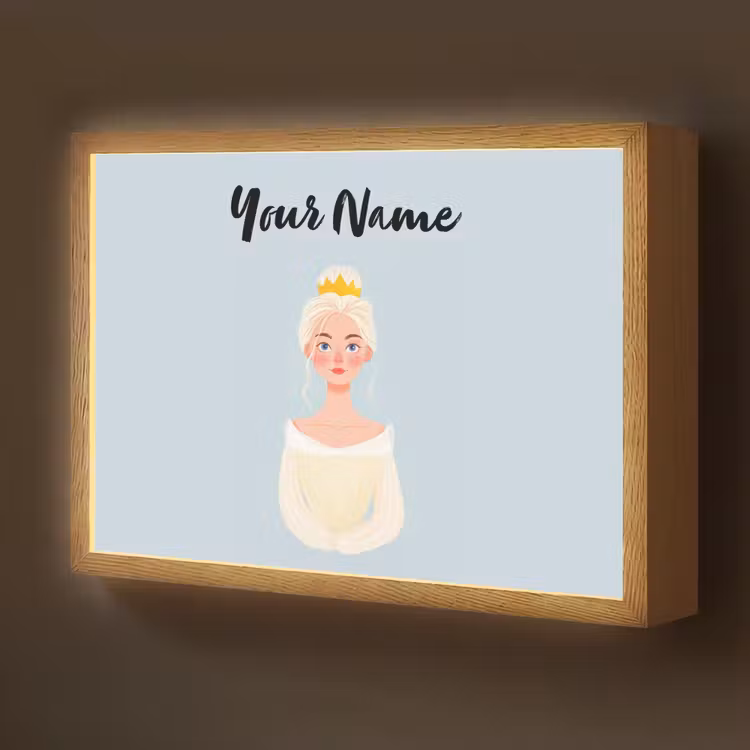 Prinses - Blond - Kroon - Minimalistisch Light Box met batterij (Wandlamp kind) middel -z3d_website