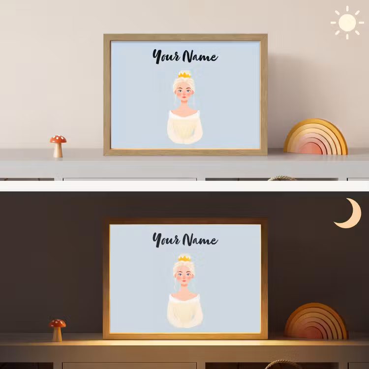 Prinses - Blond - Kroon - Minimalistisch Light Box met batterij (Wandlamp kind) middel -sfeer3_kind