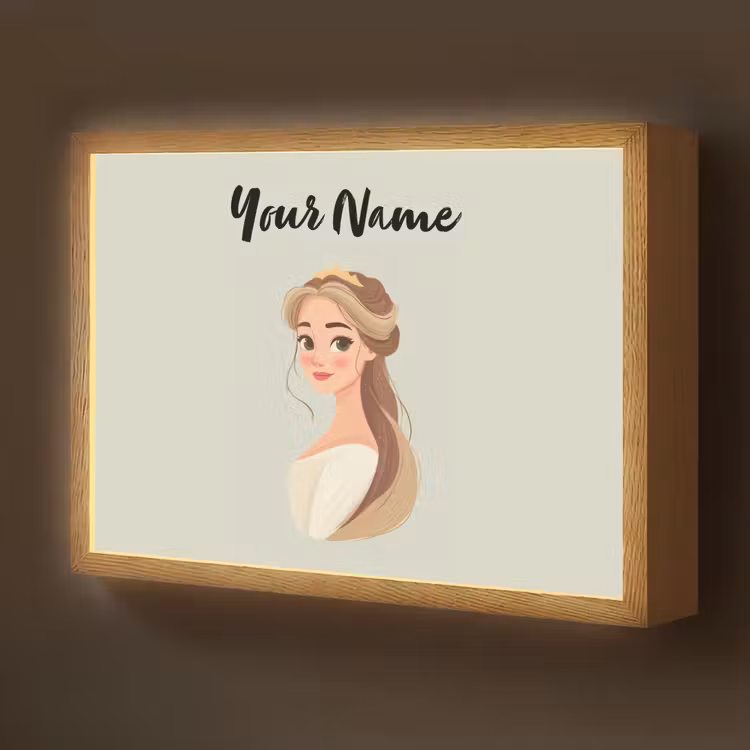 Prinses - Bruin - Haar - Kroon Light Box met batterij (Wandlamp kind) middel -z3d_website