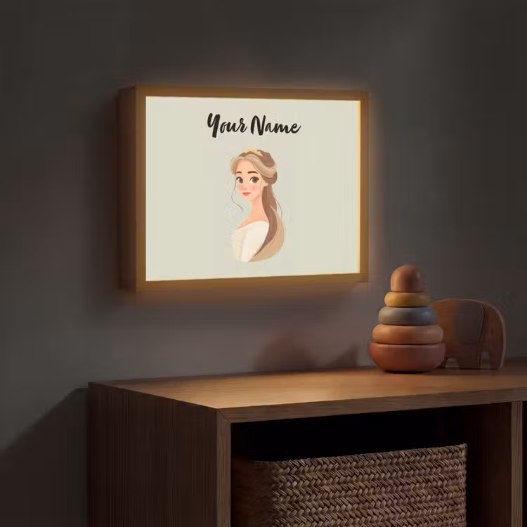 Prinses - Bruin - Haar - Kroon Light Box met batterij (Wandlamp kind) middel -sfeer5_kind