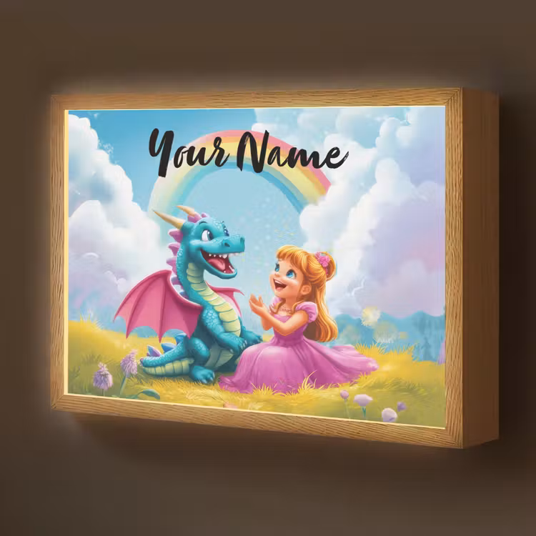 Prinses - Draak - Regenboog Light Box met batterij (Wandlamp kind) middel -z3d_website