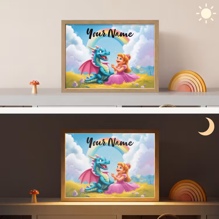 Prinses - Draak - Regenboog Light Box met batterij (Wandlamp kind) middel -sfeer3_kind
