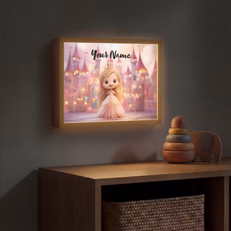 Prinses - Roze - Kasteel Light Box met batterij (Wandlamp kind) middel -sfeer5_kind