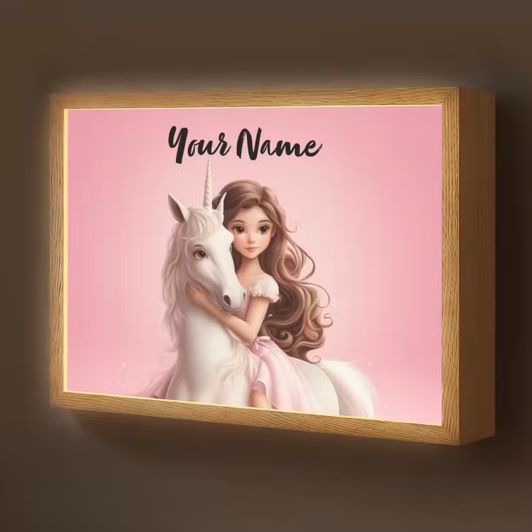 Prinses - Roze - Eenhoorn Light Box met batterij (Wandlamp kind) middel -z3d_website