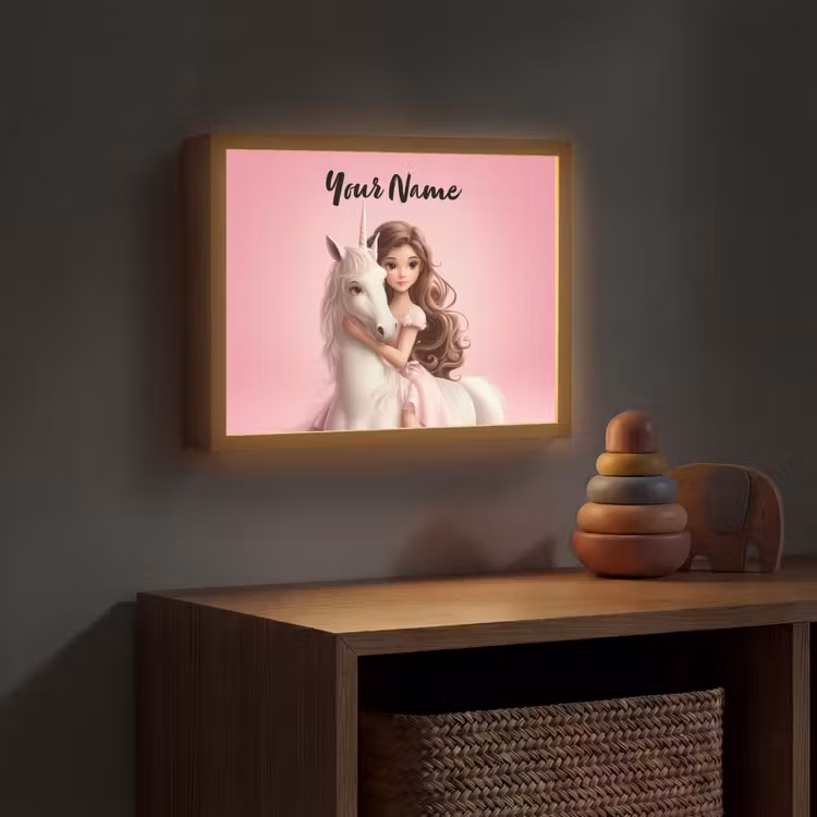Prinses - Roze - Eenhoorn Light Box met batterij (Wandlamp kind) middel -sfeer5_kind