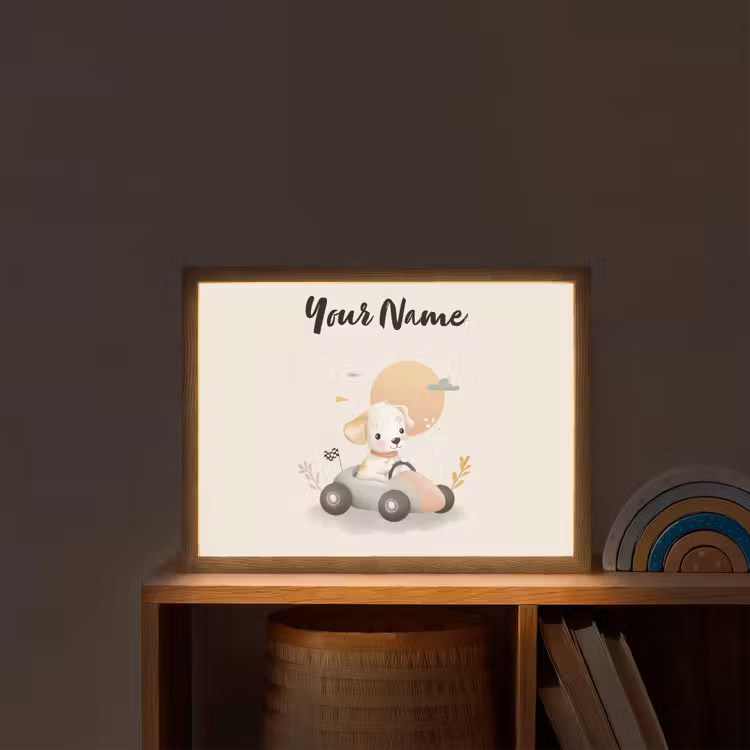 Puppy - Oranje - Raceauto Light Box met batterij (Wandlamp kind) middel -sfeer1_kind