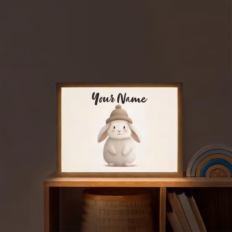 Konijn - Muts - Oren - Beige Light Box met batterij (Wandlamp kind) middel -sfeer1_kind