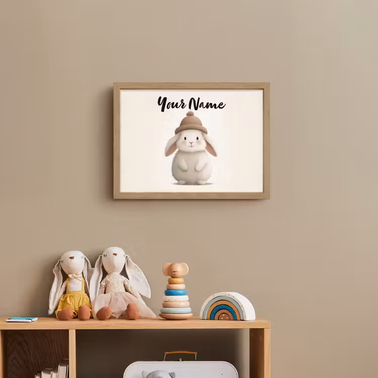 Konijn - Muts - Oren - Beige Light Box met batterij (Wandlamp kind) middel -sfeer2_kind