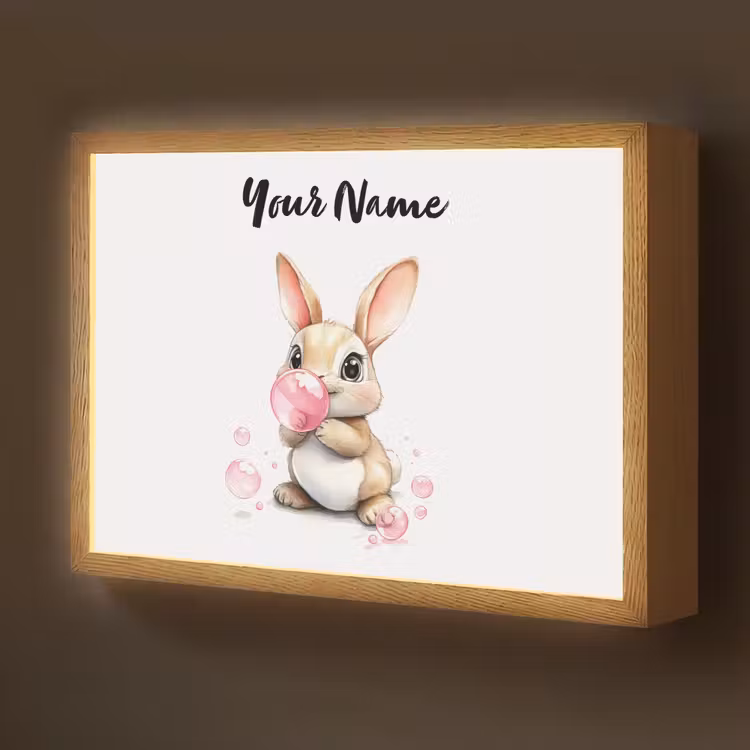 Konijn - Roze - Bellen Light Box met batterij (Wandlamp kind) middel -z3d_website