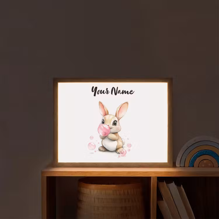 Konijn - Roze - Bellen Light Box met batterij (Wandlamp kind) middel -sfeer1_kind