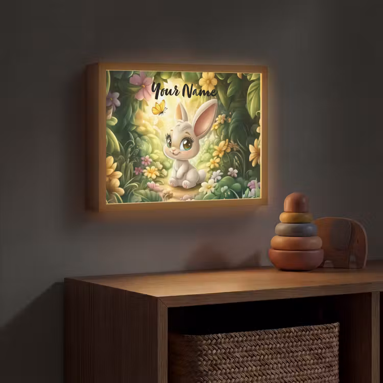Konijn - Zonlicht - Sprookjesachtig - Vlinder Light Box met batterij (Wandlamp kind) middel -sfeer5_kind