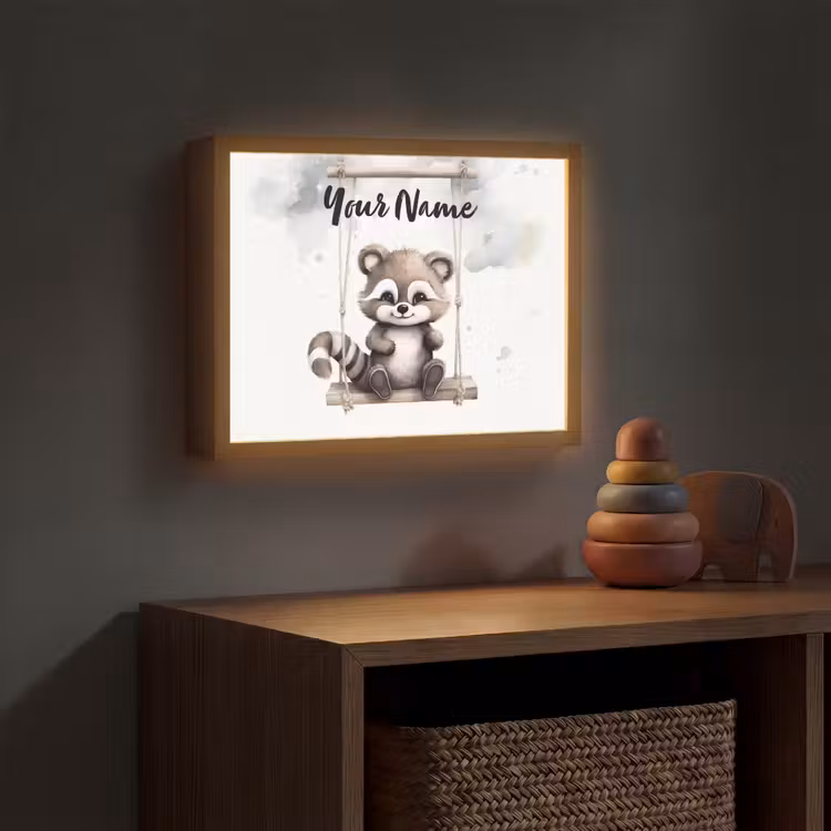 Wasbeer - Dier - Kinderen Light Box met batterij (Wandlamp kind) middel -sfeer5_kind