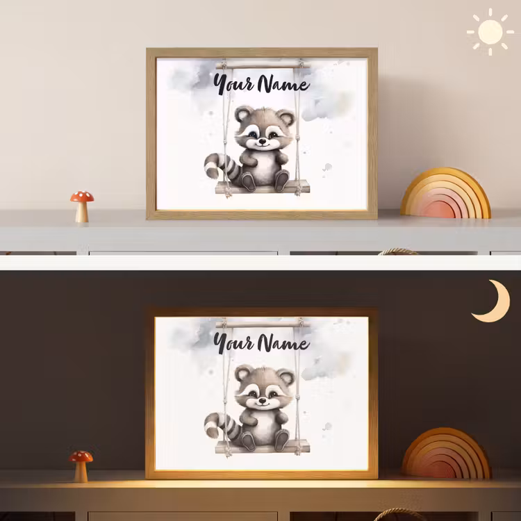 Wasbeer - Dier - Kinderen Light Box met batterij (Wandlamp kind) middel -sfeer3_kind