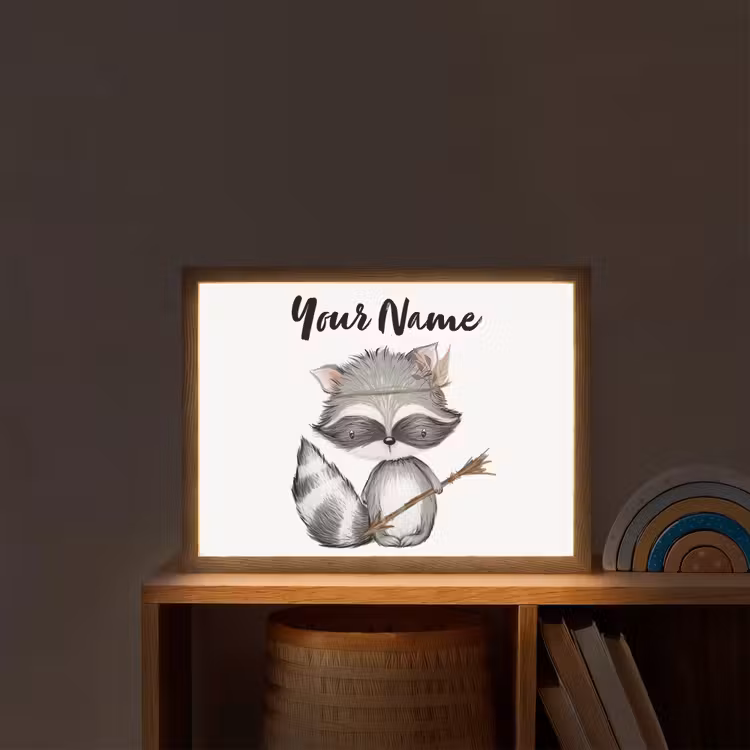 Wasbeer - Dier - Bosdieren Light Box met batterij (Wandlamp kind) middel -sfeer1_kind
