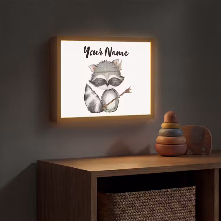 Wasbeer - Dier - Bosdieren Light Box met batterij (Wandlamp kind) middel -sfeer5_kind