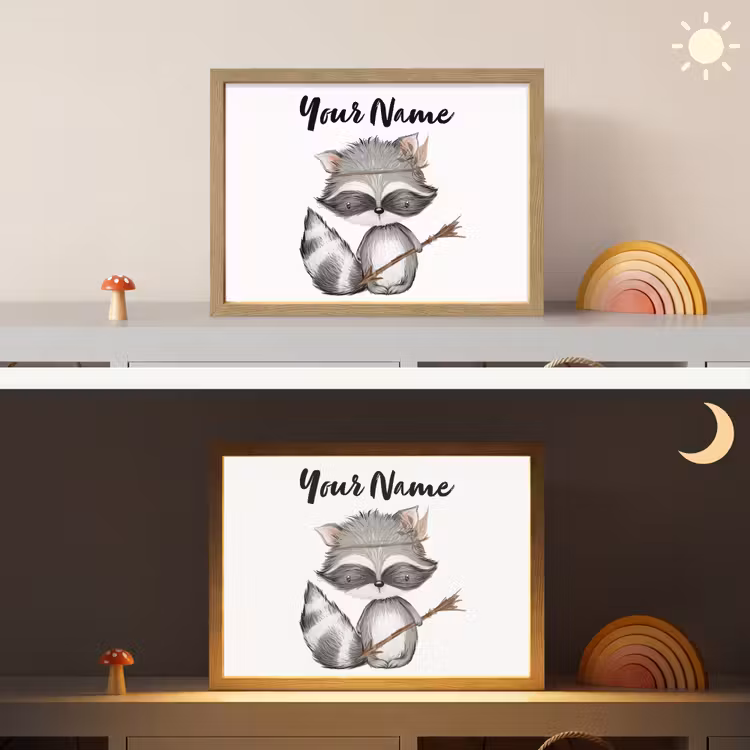 Wasbeer - Dier - Bosdieren Light Box met batterij (Wandlamp kind) middel -sfeer3_kind