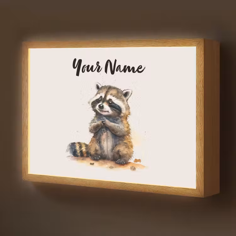 Wasbeer - Waterverf - Kleuren - Dieren - Kids Light Box met batterij (Wandlamp kind) middel -z3d_website
