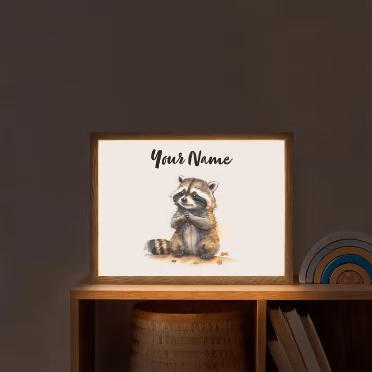 Wasbeer - Waterverf - Kleuren - Dieren - Kids Light Box met batterij (Wandlamp kind) middel -sfeer1_kind