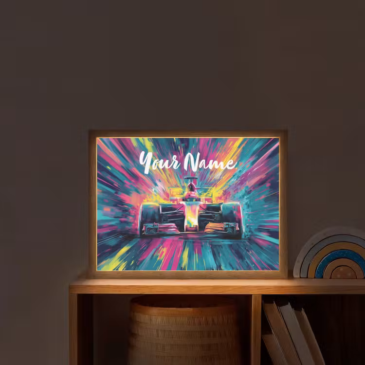 Raceauto - Abstract - Strepen - Blauw Light Box met batterij (Wandlamp kind) middel -sfeer1_kind
