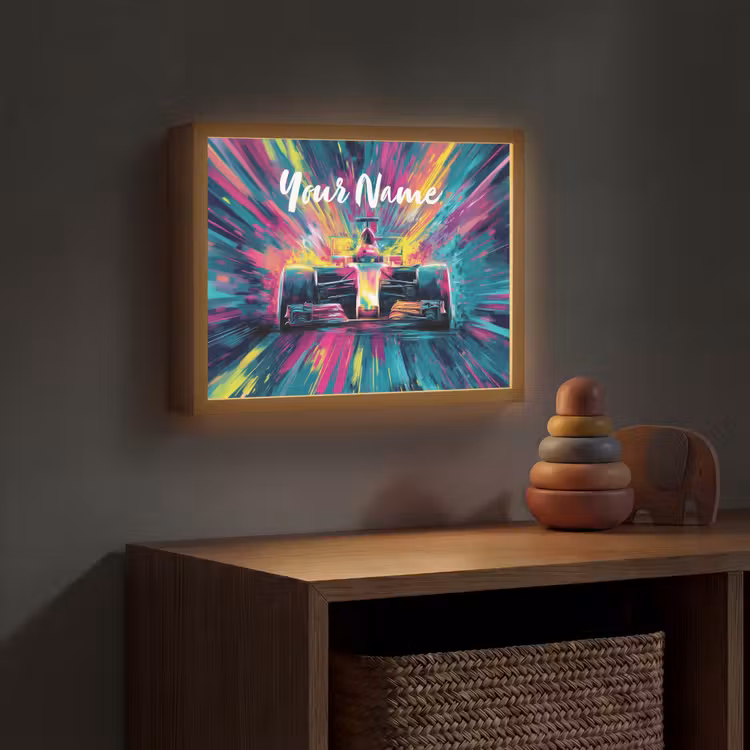 Raceauto - Abstract - Strepen - Blauw Light Box met batterij (Wandlamp kind) middel -sfeer5_kind