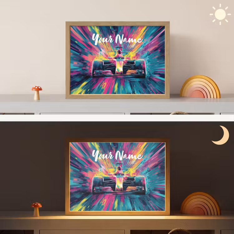 Raceauto - Abstract - Strepen - Blauw Light Box met batterij (Wandlamp kind) middel -sfeer3_kind