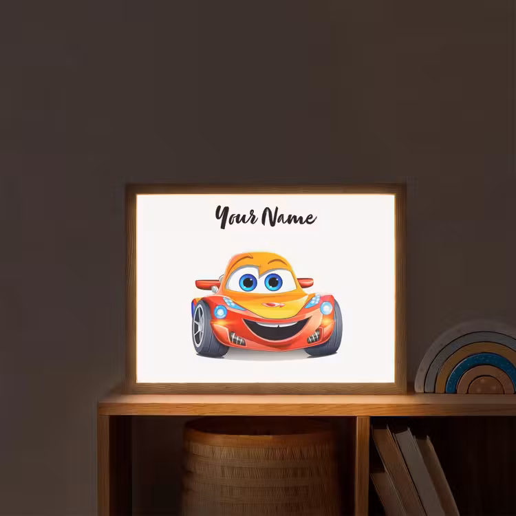 Raceauto - Oranje - Jongens - Kinderen - Auto Light Box met batterij (Wandlamp kind) middel -sfeer1_kind