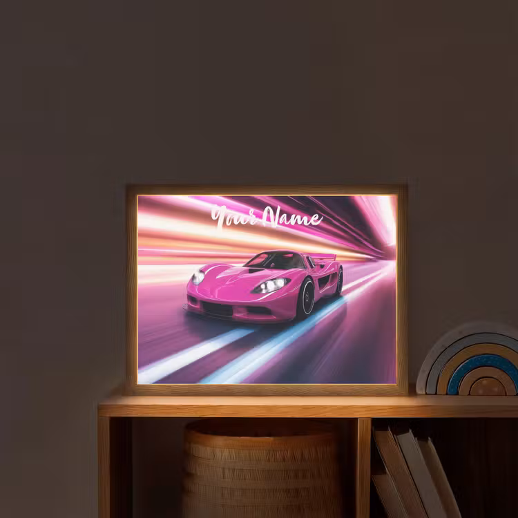 Raceauto - Roze - Neon Light Box met batterij (Wandlamp kind) middel -sfeer1_kind