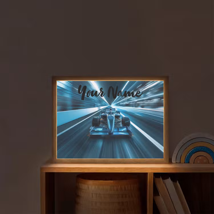 Race - Auto - Formule 1 - Jongens - Blauw Light Box met batterij (Wandlamp kind) middel -sfeer1_kind