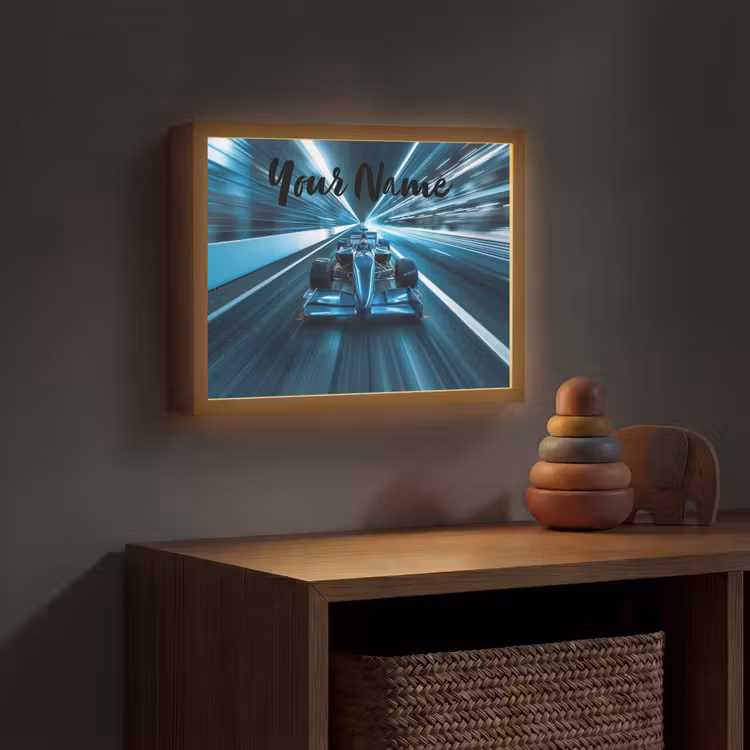 Race - Auto - Formule 1 - Jongens - Blauw Light Box met batterij (Wandlamp kind) middel -sfeer5_kind