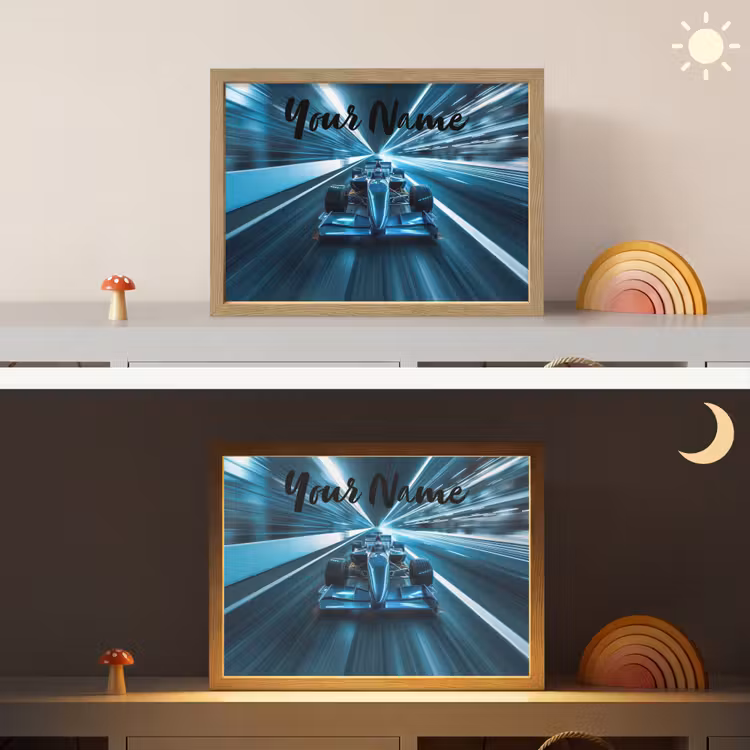 Race - Auto - Formule 1 - Jongens - Blauw Light Box met batterij (Wandlamp kind) middel -sfeer3_kind