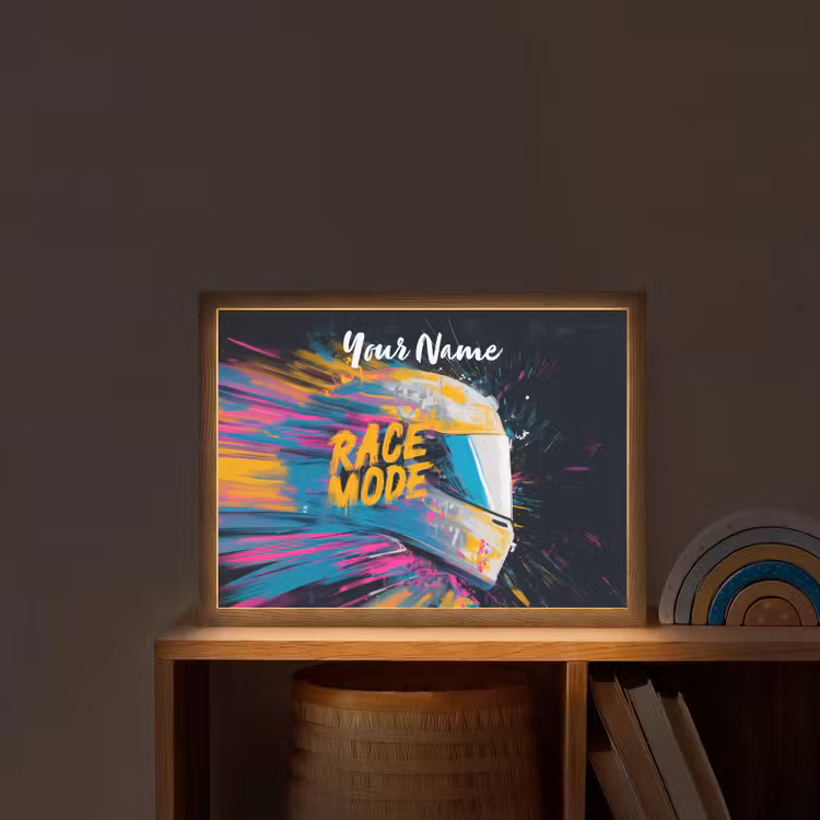 Racehelm - Abstract - Verf - Kleurrijk Light Box met batterij (Wandlamp kind) middel -sfeer1_kind